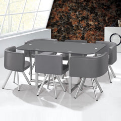 Table rectangulaire pratique avec 6 chaises gain de place Mosaic XL verre Gris