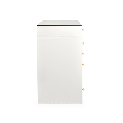 Coiffeuse moderne avec 13 tiroirs et plateau en verre transparent L120cm Probeauty Blanc