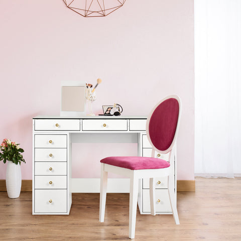Coiffeuse moderne avec 13 tiroirs et plateau en verre transparent L120cm Probeauty Blanc