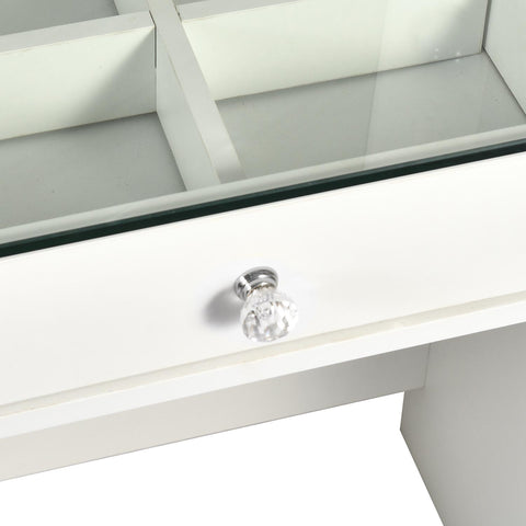 Coiffeuse moderne avec 13 tiroirs et plateau en verre transparent L120cm Probeauty Blanc