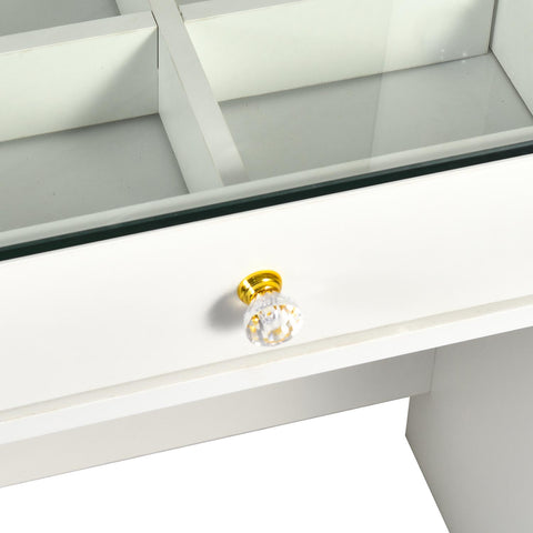 Coiffeuse moderne avec 13 tiroirs et plateau en verre transparent L120cm Probeauty Blanc