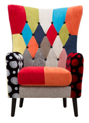 Fauteuil Impérial en bois et tissu patchwork