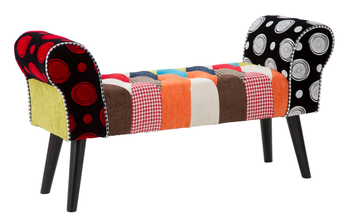 Banc patchwork Impérial en bois et tissu