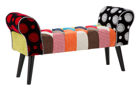 Banc patchwork Impérial en bois et tissu