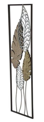 Décoration murale rectangulaire métal et MDF feuilles 3D