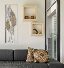 Décoration murale rectangulaire métal et MDF feuilles 3D