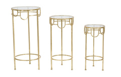 Ensemble de 3 tables rondes Métal Doré et Verre Transparent