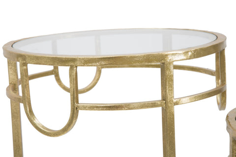 Ensemble de 3 tables rondes Métal Doré et Verre Transparent