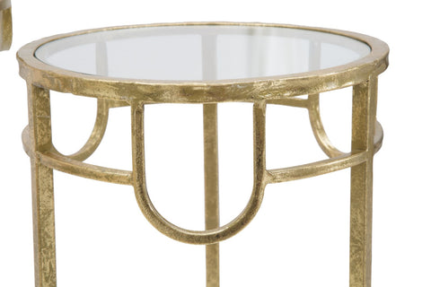 Ensemble de 3 tables rondes Métal Doré et Verre Transparent
