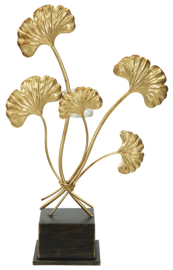 Porte-bougie Glam Iris doré base noire