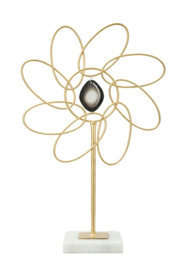 Décoration fleur en métal Marguerite base en marbre doré