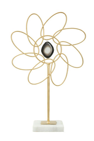 Décoration fleur en métal Marguerite base en marbre doré