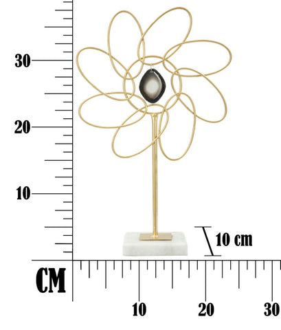 Décoration fleur en métal Marguerite base en marbre doré