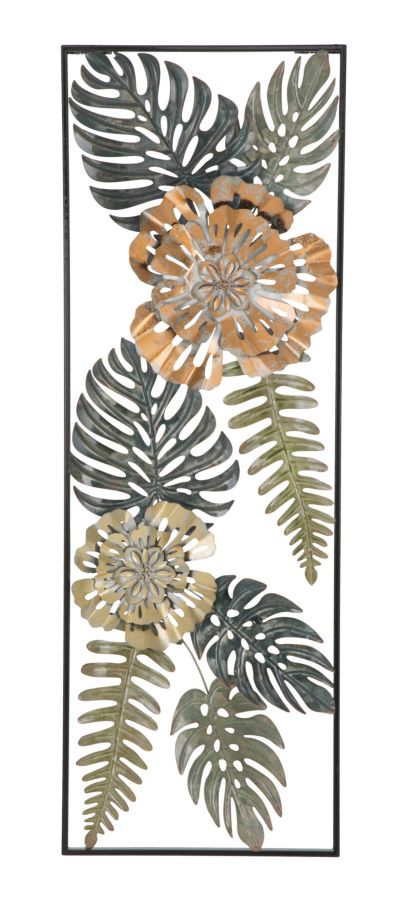 Panel de pared rectangular de metal con motivos geométricos y florales
