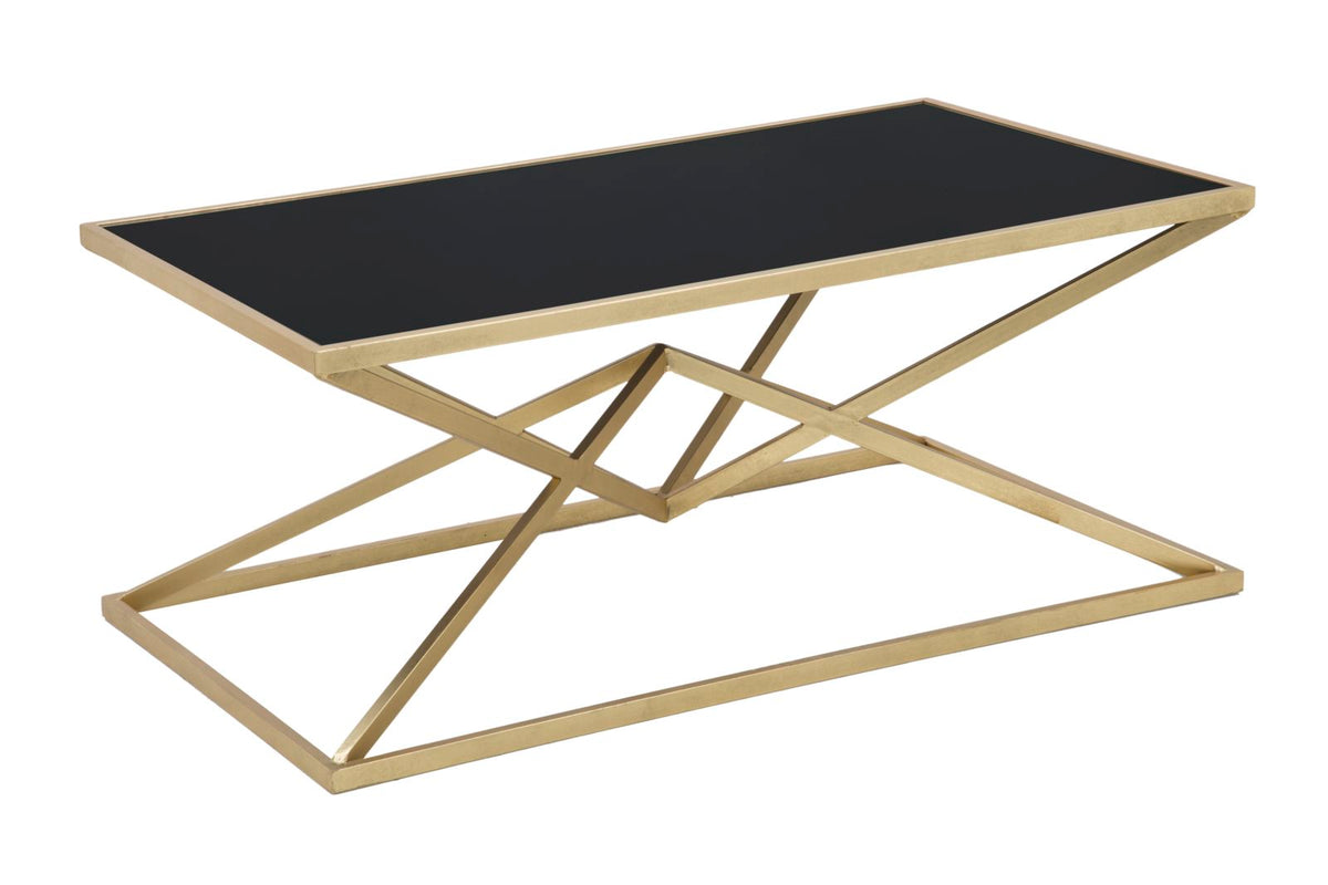 Mesa de centro rectangular Piramid de metal dorado y cristal templado negro