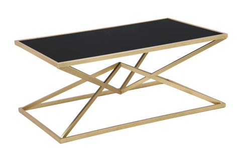 Mesa de centro rectangular Piramid de metal dorado y cristal templado negro