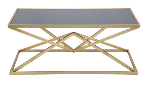 Mesa de centro rectangular Piramid de metal dorado y cristal templado negro