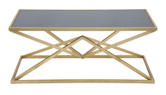 Table basse rectangulaire Piramid en métal doré et verre noir trempé