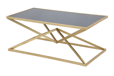 Mesa de centro rectangular Piramid de metal dorado y cristal templado negro