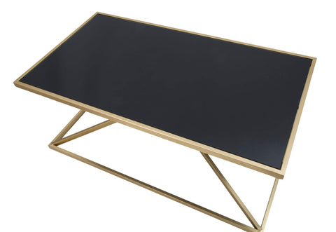 Mesa de centro rectangular Piramid de metal dorado y cristal templado negro