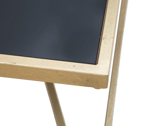 Mesa de centro rectangular Piramid de metal dorado y cristal templado negro