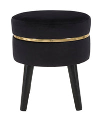 Tabouret Velours Noir en Bois bande dorée