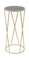 Support de téléphone rond Glam métal doré plateau en verre trempé noir