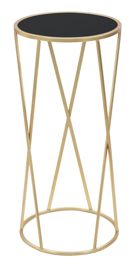 Support de téléphone rond Glam métal doré plateau en verre trempé noir