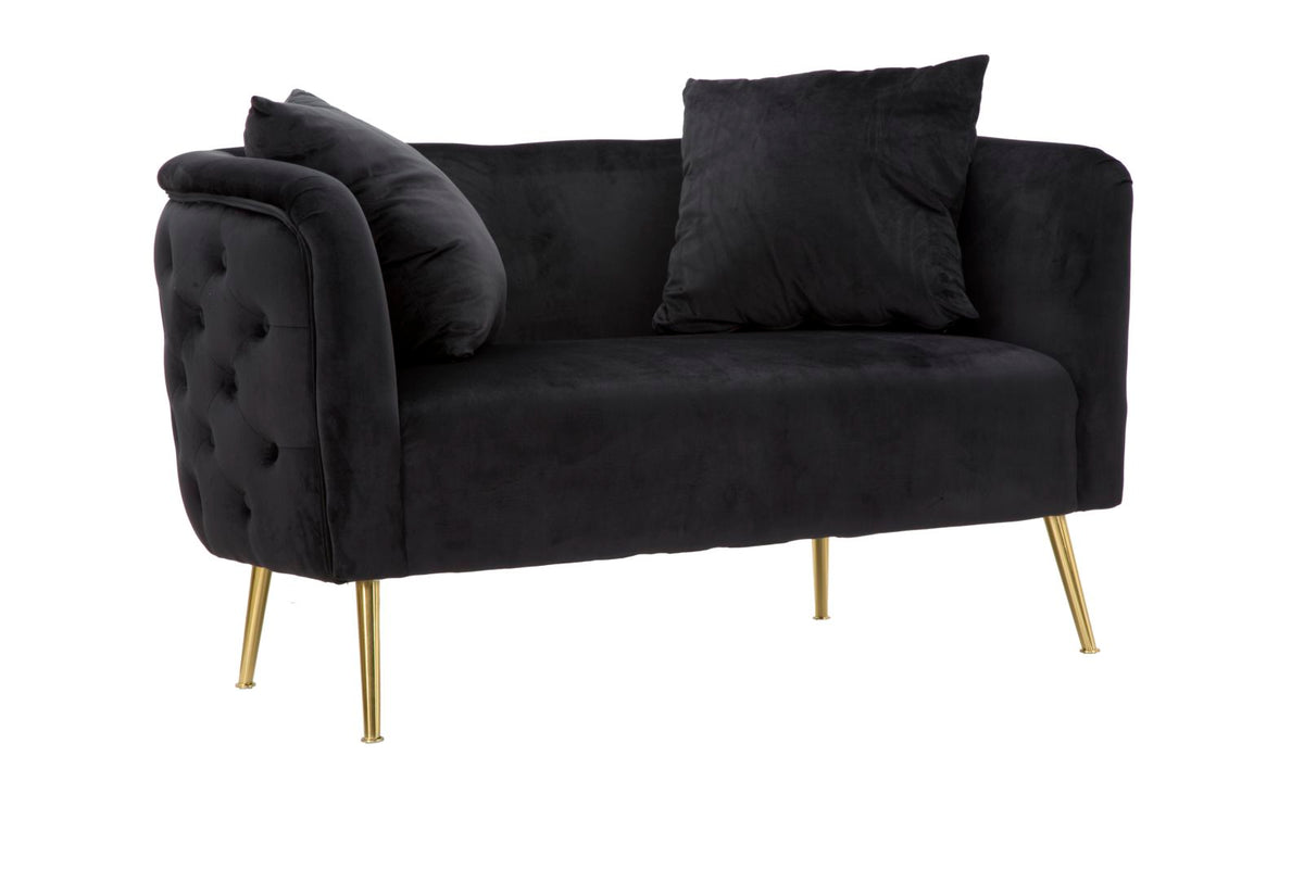Sofá de 2 plazas de terciopelo negro y metal dorado