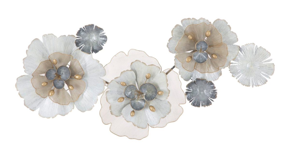Panneau en métal floral 3D argenté et doré