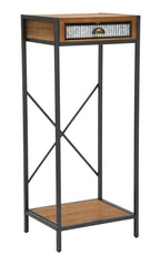 Support téléphone en métal et bois avec étagère et tiroir