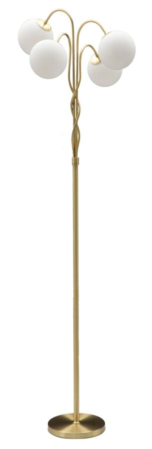 Lampadaire Glamy Métal Doré 4 Lumières Sphères en Verre Opaque