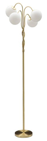 Lampadaire Glamy Métal Doré 4 Lumières Sphères en Verre Opaque