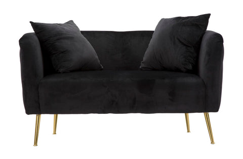 Sofá de 2 plazas de terciopelo negro y metal dorado