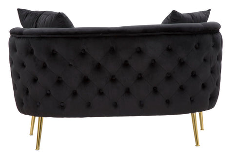 Sofá de 2 plazas de terciopelo negro y metal dorado