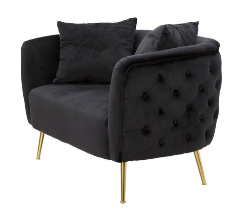 Sofá de 2 plazas de terciopelo negro y metal dorado