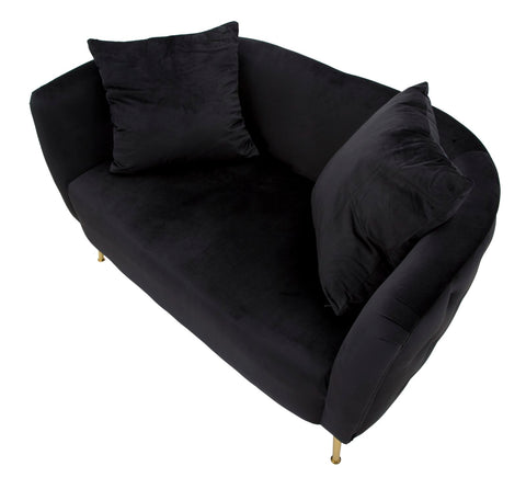 Sofá de 2 plazas de terciopelo negro y metal dorado