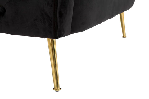 Sofá de 2 plazas de terciopelo negro y metal dorado