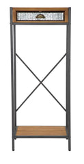 Support téléphone en métal et bois avec étagère et tiroir