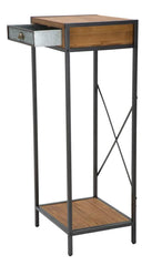 Support téléphone en métal et bois avec étagère et tiroir