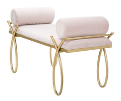 Banc Velours Rose et métal doré