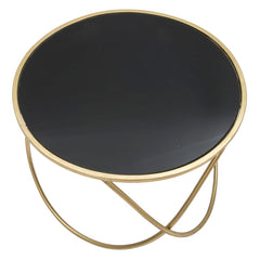 Table basse ronde en métal doré et verre noir