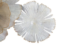 Panneau en métal floral 3D argenté et doré