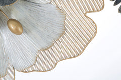 Panneau en métal floral 3D argenté et doré