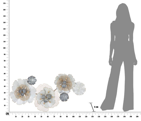 Panneau en métal floral 3D argenté et doré
