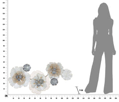 Panneau en métal floral 3D argenté et doré
