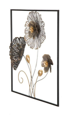 Panneau décoratif en métal fleurs et feuilles 3D