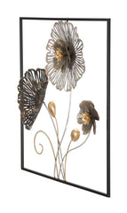 Panneau décoratif en métal fleurs et feuilles 3D