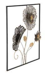 Panneau décoratif en métal fleurs et feuilles 3D