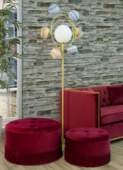 Pouf de rangement rond Velours Bordeaux avec franges